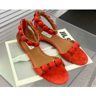 Alaia Bombe Flat Sandals In Suede Leather Red 2024