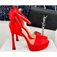 Dior Heel 12cm Platform 3cm Mlle Dior Heeled Sandals with Bow in Satin Red 2024