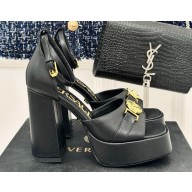 Versace Heel 12cm Platform 4cm Platform Medusa Buckle Sandals Black 2024