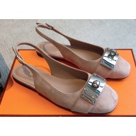 Hermes Innocente slingbacks Flats Nude in suede goatskin with iconic oversized Kelly buckle 2024