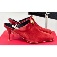 Valentino Heel 7.5cm The Bold Edition VLogo Mules Leather Suede Red 2024
