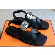 Hermes Ines sandals Black in calfskin with iconic oversized Kelly buckle 2024