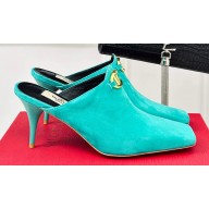 Valentino Heel 7.5cm The Bold Edition VLogo Mules Leather Suede Turquoise Green 2024