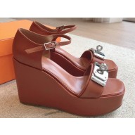 Hermes Hilda 80 sandals Brown in calfskin with iconic oversized Kelly buckle 2024