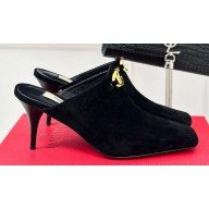 Valentino Heel 7.5cm The Bold Edition VLogo Mules Leather Suede Black 2024
