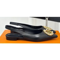 Louis Vuitton Heel 1.5cm LV Night Met Slingback Ballerinas in Leather Black 2024