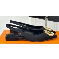 Louis Vuitton Heel 1.5cm LV Night Met Slingback Ballerinas in Satin Black 2024