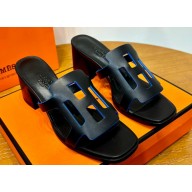 Hermes Izzy 60 sandals Black/Blue in Calfskin with "H" cut-out Top Quality 2024