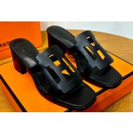 Hermes Izzy 60 sandals Black in Calfskin with "H" cut-out Top Quality 2024