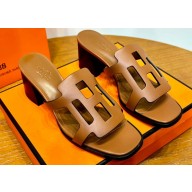 Hermes Izzy 60 sandals Brown in Calfskin with "H" cut-out Top Quality 2024