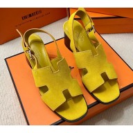 Hermes Elbe 60 sandals Yellow in suede goatskin with "H" cut-out details Top Quality 2024