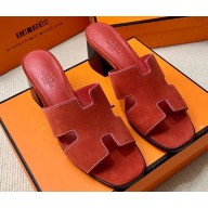 Hermes Helia 60 sandals Red in suede goatskin with "H" cut-out details Top Quality 2024