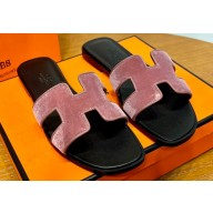 Hermes Oran sandals Pink in velvet with iconic "H" cut-out details Top Quality 2024