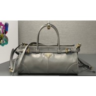 Prada Medium leather handbag with Short Handle 1BA426 Gray 2024