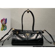 Prada Medium leather handbag with Long Handle 1BA426 Black 2024
