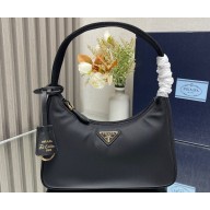Prada Re-Edition 2000 Re-Nylon and Saffiano Mini Hobo Bag 1NE515 Black/Gold 2024