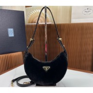 Prada Arqué shearling shoulder bag 1BC194 Black 2024