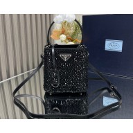 Prada Panier Satin bag with Crystals 1BA373 Black 2024
