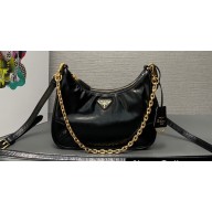 Prada Re-Edition 2005 Leather Shoulder Hobo Bag with Leather shoulder strap 1BH204 black 2024