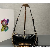 Prada Re-Edition 2002 medium leather shoulder bag 1BC221 Black 2024