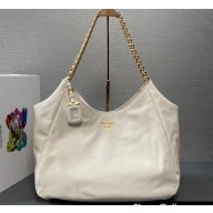 Prada Soft Calfskin Leather Chain Tote Bag 1BA638 White/Gold 2024