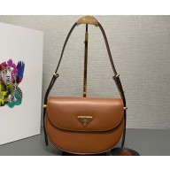 Prada Arqué leather shoulder bag with flap 1BD365 Brown 2024