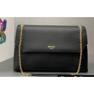 Prada Large leather shoulder bag 1BD368 Black 2024