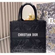 Dior Small Book Tote Bag in Black D-Lace Butterfly Embroidery 2024