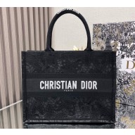 Dior Medium Book Tote Bag in Black D-Lace Butterfly Embroidery 2024