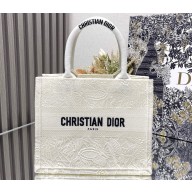 Dior Small Book Tote Bag in White D-Lace Butterfly Embroidery 2024