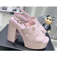 Chanel Patent Crumpled Lambskin Platform Sandals G45016 Light Pink 2024