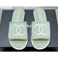 Chanel CC Logo Fabric Flat Mules Green 2024