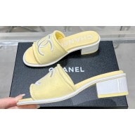 Chanel CC Logo Fabric Heel Mules Yellow 2024