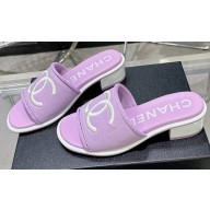 Chanel CC Logo Fabric Heel Mules Purple 2024