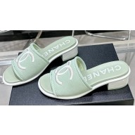 Chanel CC Logo Fabric Heel Mules Green 2024
