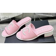 Chanel CC Logo Fabric Heel Mules Pink 2024
