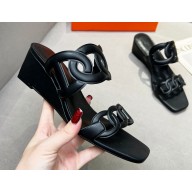 Cheap Sale Hermes Figari 55 sandals Black with Chaine d'Ancre straps