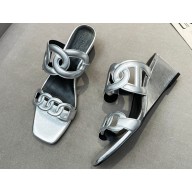 Cheap Sale Hermes Figari 55 sandals Silver with Chaine d'Ancre straps