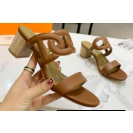 Cheap Sale Hermes Heel 5.5cm Bikini sandals Brown with oversized Chaine d'Ancre