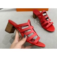 Cheap Sale Hermes Celena Sandals Red with Chaine d'Ancre