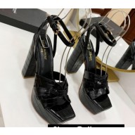 Cheap Sale Saint Laurent Platform Tribute Sandals Croco Pattern Black