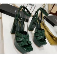 Cheap Sale Saint Laurent Platform Tribute Sandals Croco Pattern Green