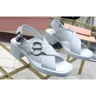 Miu Miu Heel 5cm Calfskin leather Sandals White with Buckle 2024