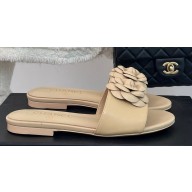 Chanel Heel 1.5cm Lambskin Mules with Camellia G45499 Beige 2024