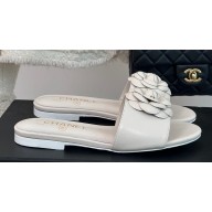 Chanel Heel 1.5cm Lambskin Mules with Camellia G45499 White 2024