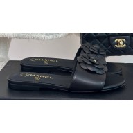 Chanel Heel 1.5cm Lambskin Mules with Camellia G45499 Black 2024