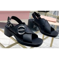 Miu Miu Heel 5cm Calfskin leather Sandals Black with Buckle 2024