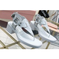 Miu Miu Heel 5cm Calfskin leather Thong Sandals White with Buckle 2024