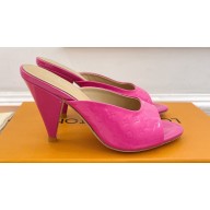 Louis Vuitton Heel 8.5cm Super Mules in Monogram-debossed patent calf leather Fuchsia 2024