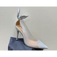 Aquazzura Heel 9.5cm Bow Tie Pumps in Mesh Silver 2024